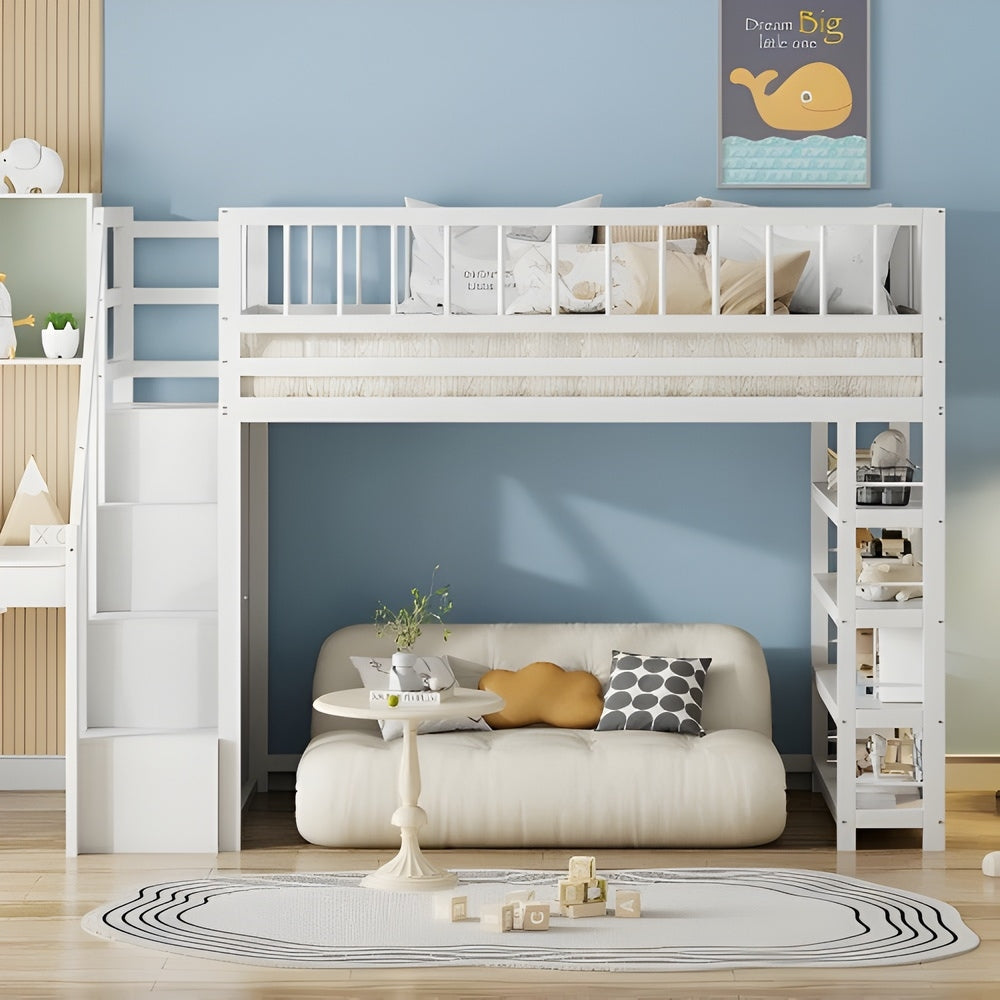 Lit mezzanine blanc avec rangements 90x200 cm Tilda Kids