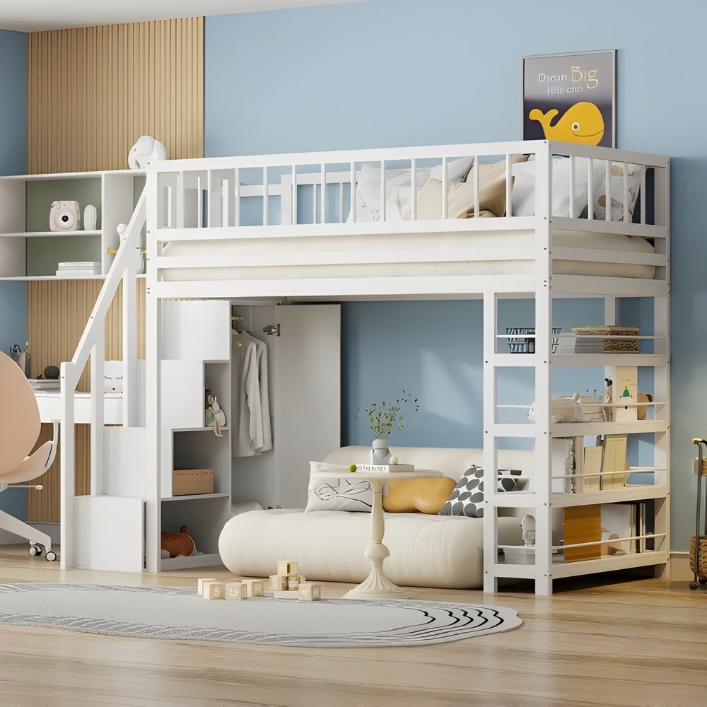 Lit mezzanine blanc avec rangements 90x200 cm Tilda Kids