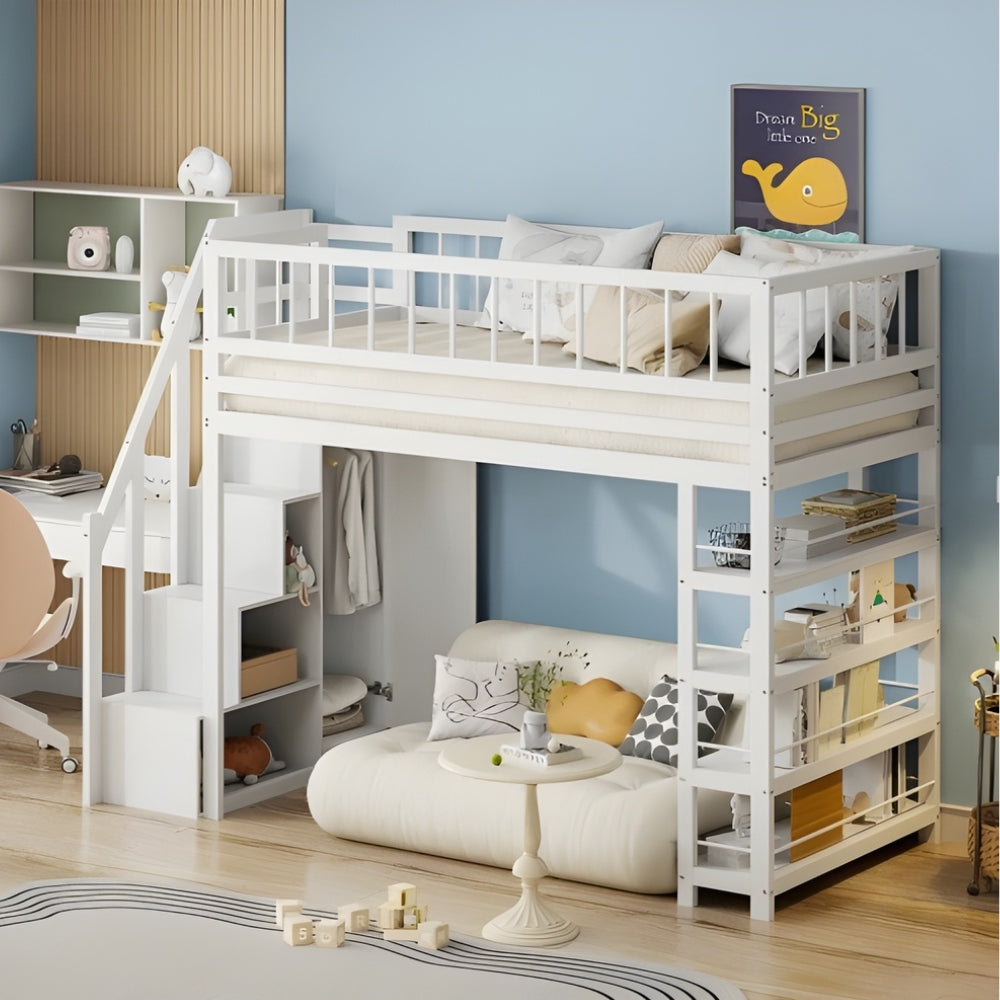 Lit mezzanine blanc avec rangements 90x200 cm Tilda Kids