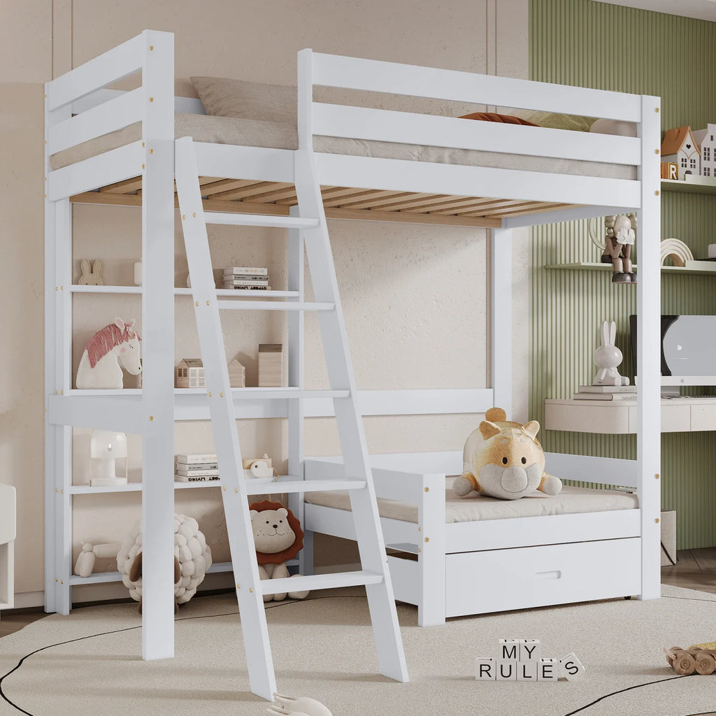 Lit mezzanine blanc avec tiroir de rangement Tilda Kids