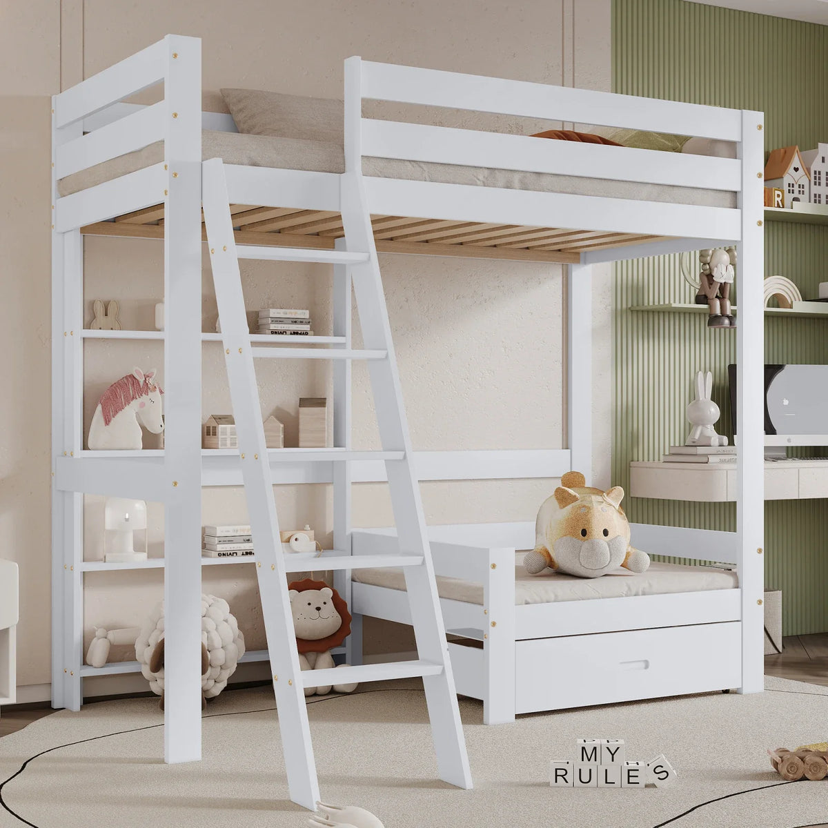 Lit mezzanine blanc avec tiroir de rangement Tilda Kids