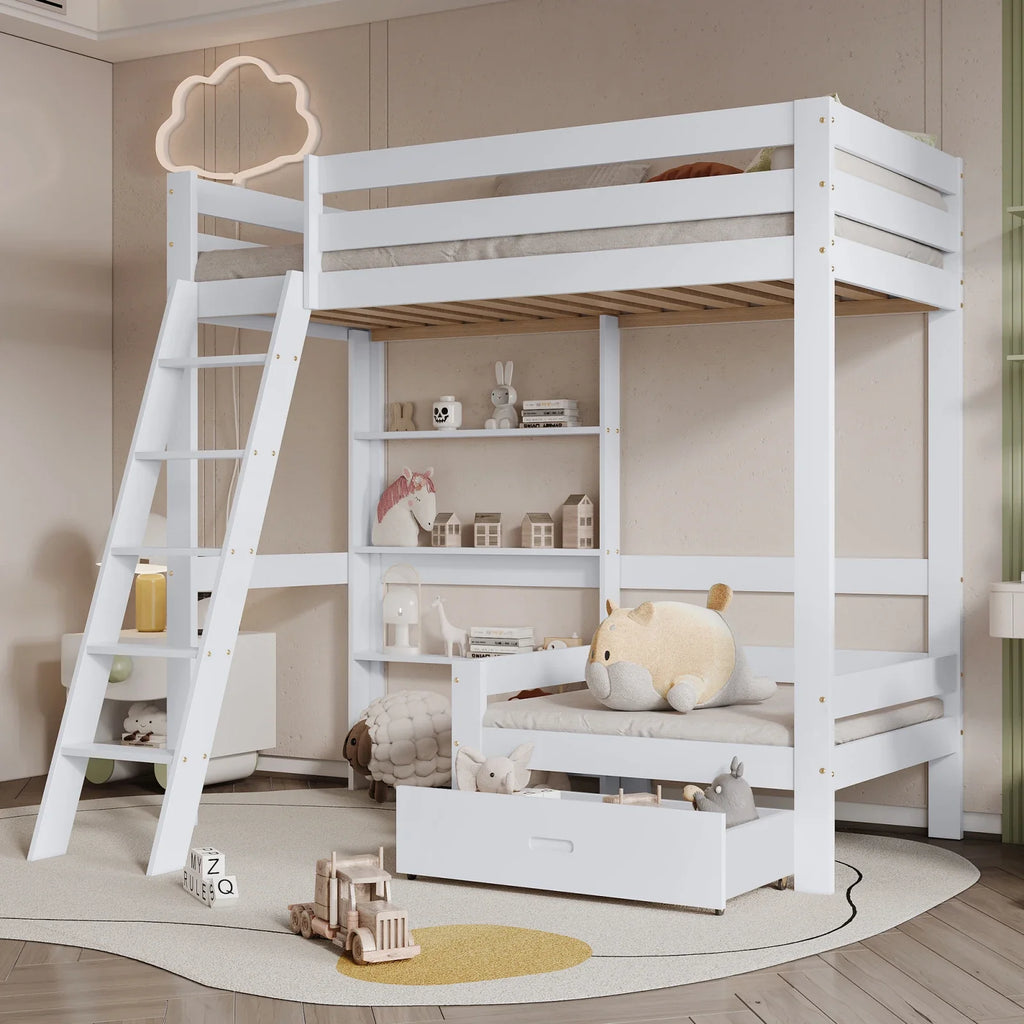 Lit mezzanine blanc avec tiroir de rangement Tilda Kids