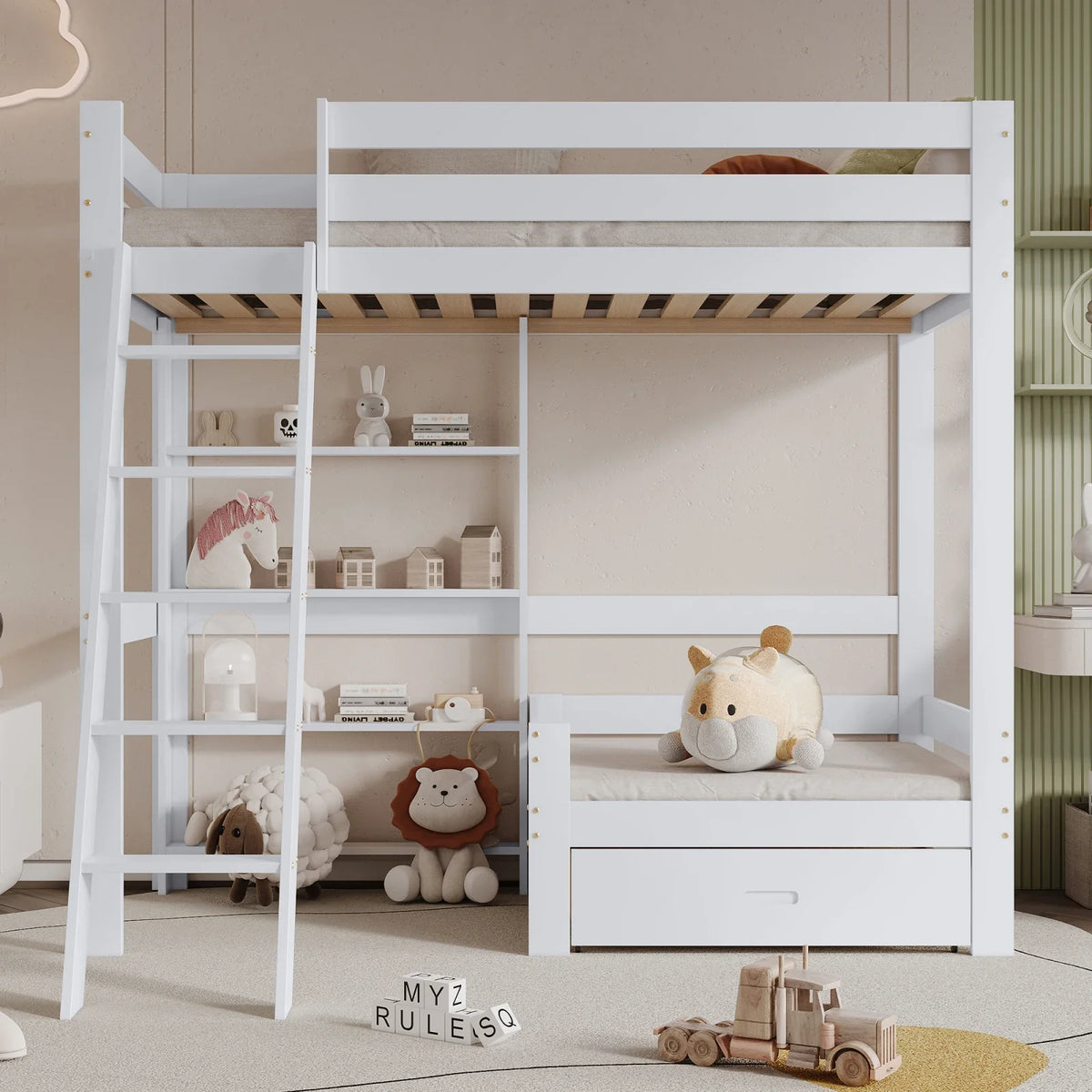 Lit mezzanine blanc avec tiroir de rangement Tilda Kids