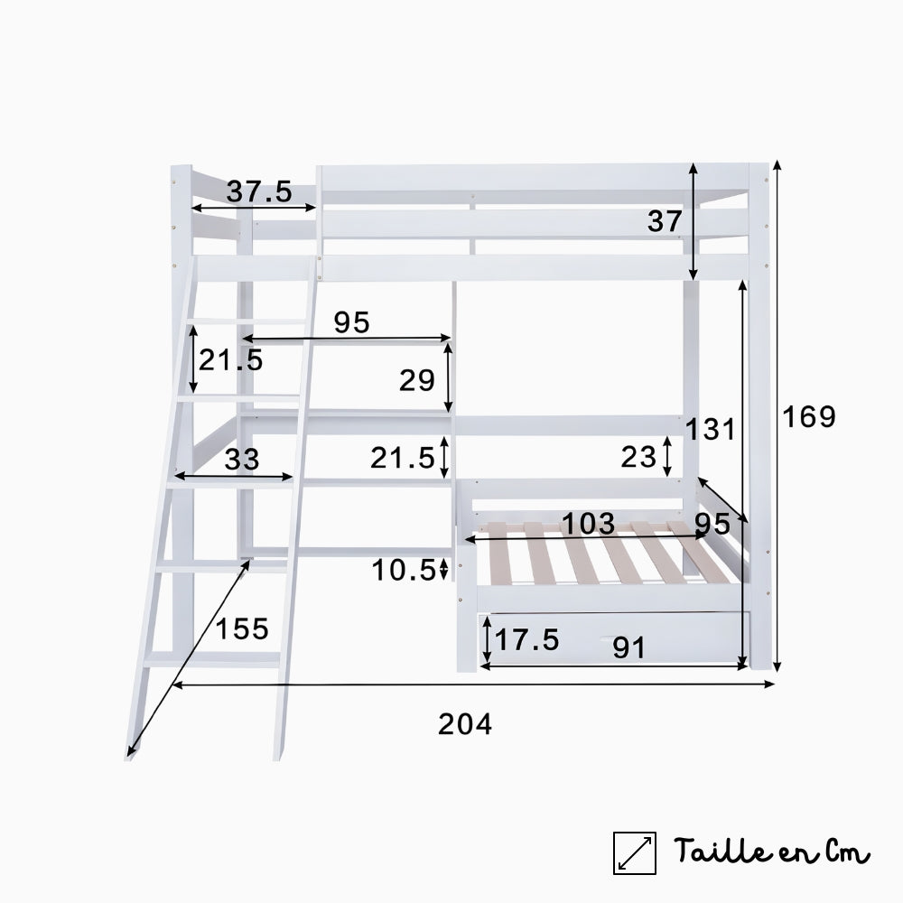 Lit mezzanine blanc avec tiroir de rangement Tilda Kids