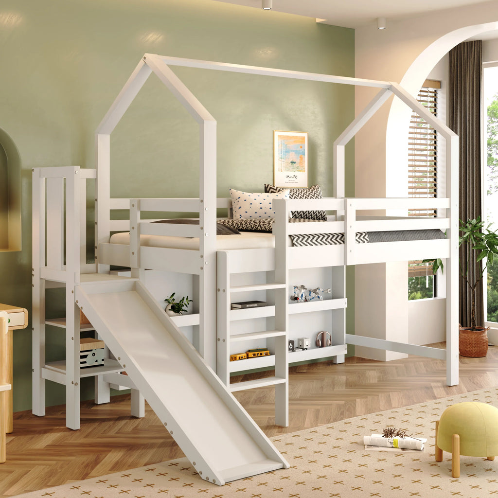 Lit mezzanine en hauteur avec toboggan enfant Tilda Kids
