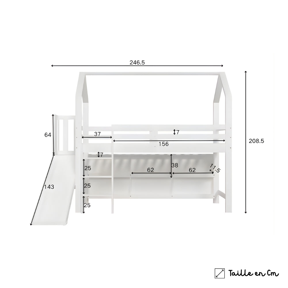 Lit mezzanine en hauteur avec toboggan enfant Tilda Kids