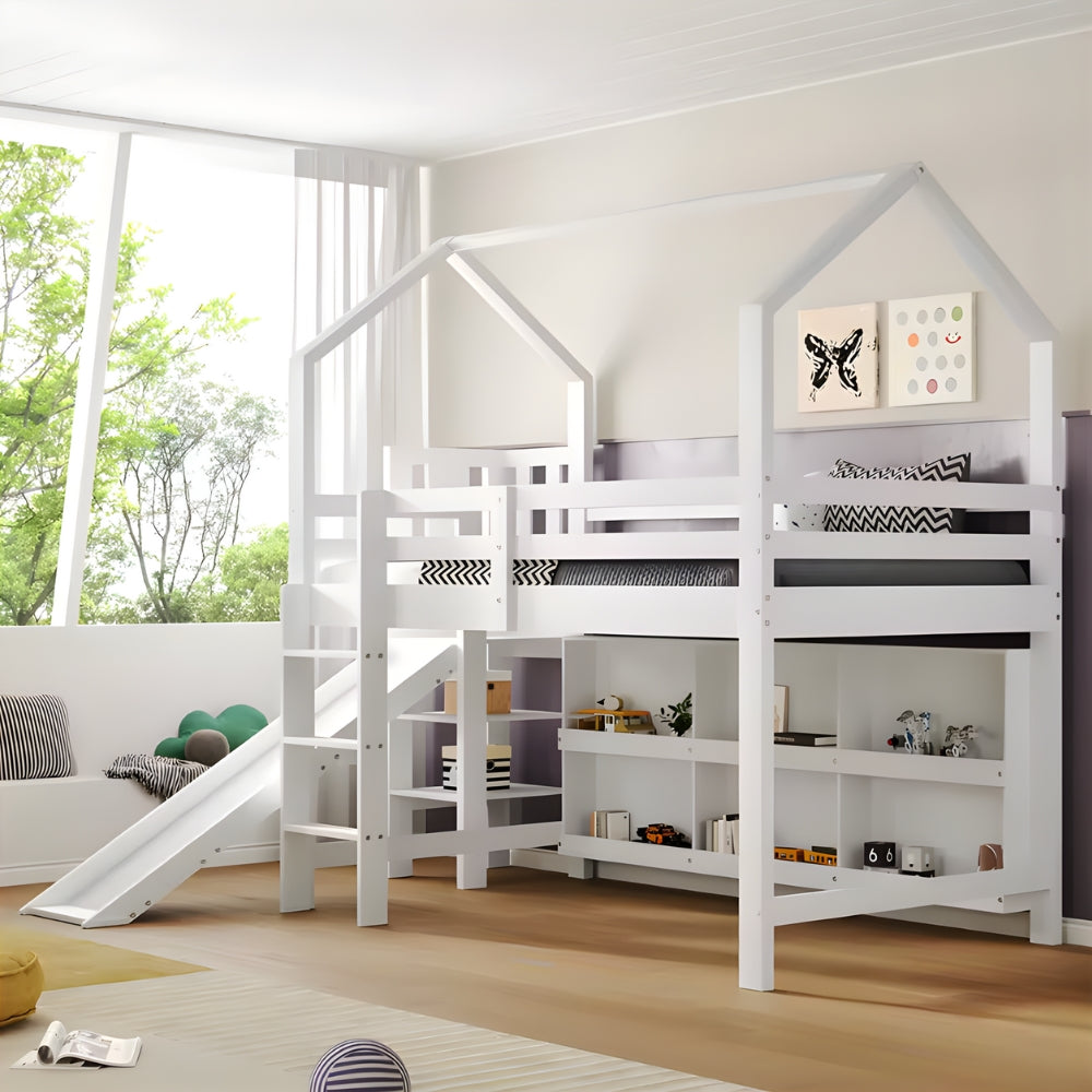 Lit mezzanine en hauteur avec toboggan enfant Tilda Kids