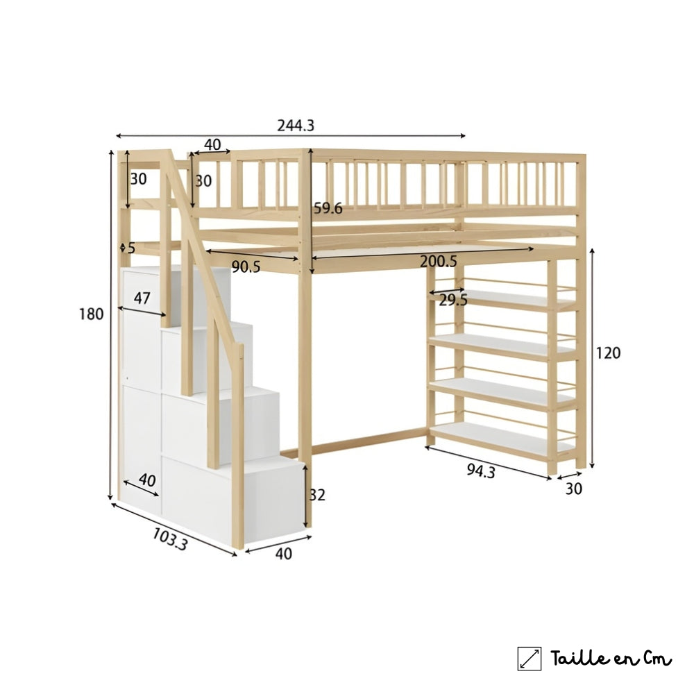 Lit mezzanine enfant avec rangements intégrés Tilda Kids