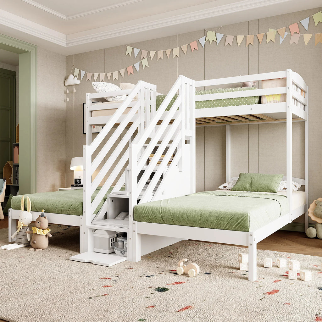 Lit superposé 3 couchages avec rangements en pin Tilda Kids