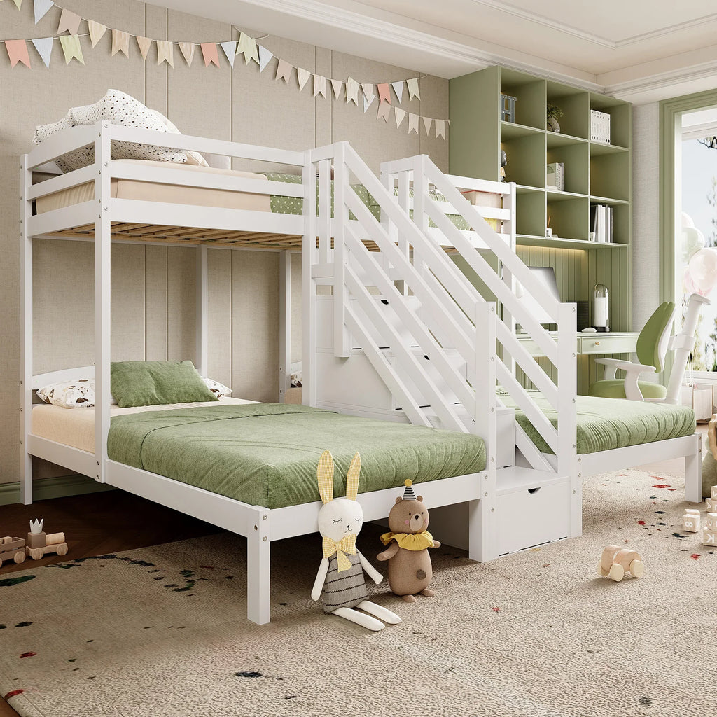 Lit superposé 3 couchages avec rangements en pin Tilda Kids