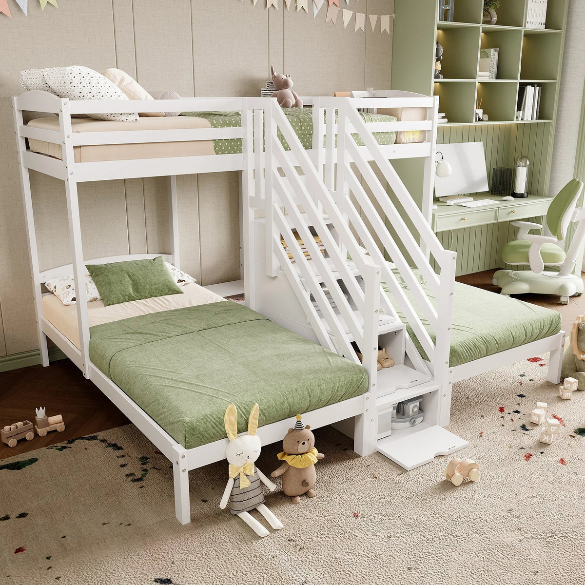 Lit superposé 3 couchages avec rangements en pin Tilda Kids