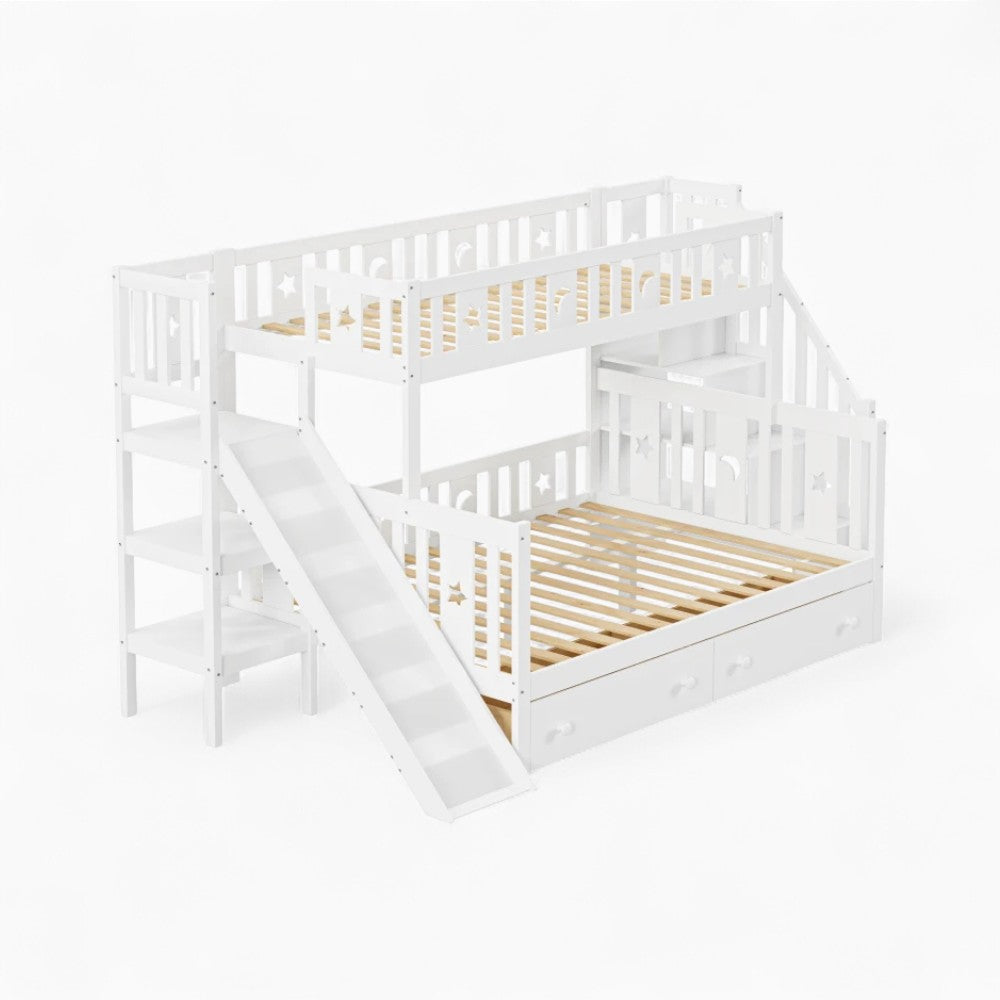 Lit superposé 3 couchages blanc avec rangements et toboggan Tilda Kids