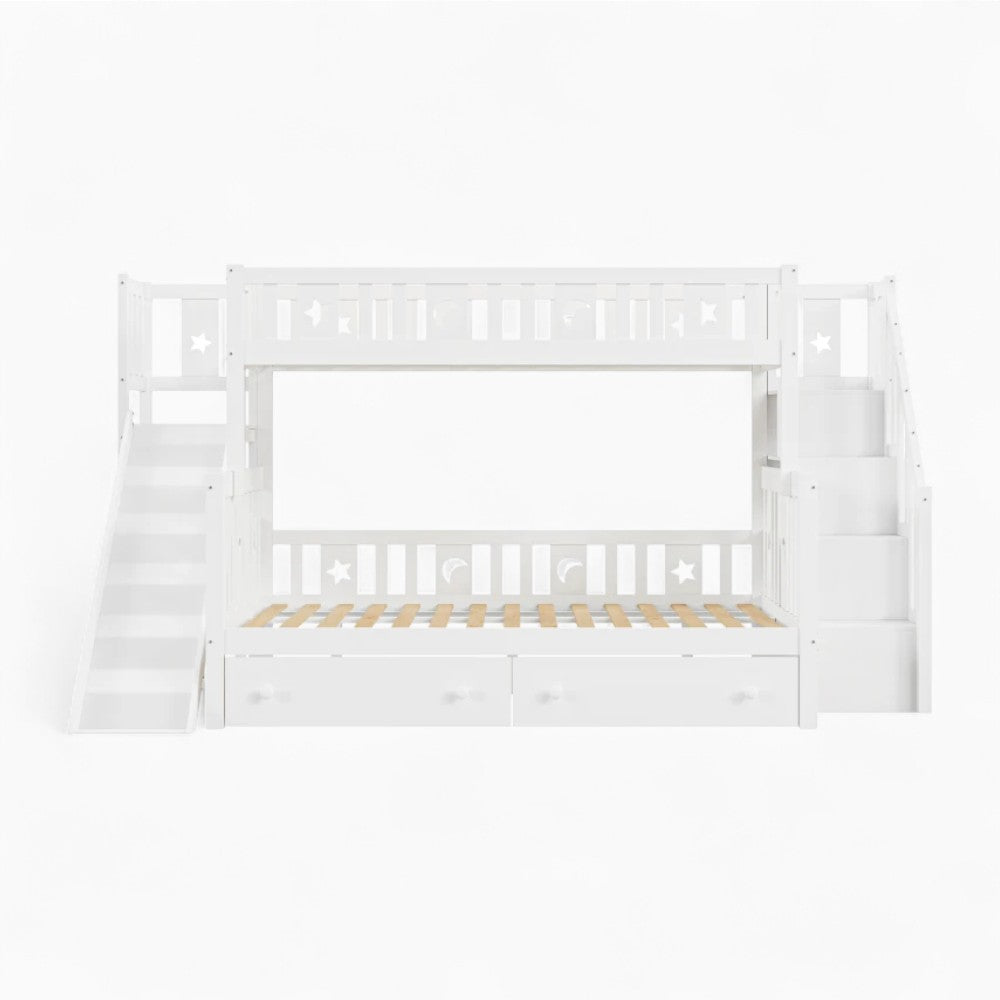 Lit superposé 3 couchages blanc avec rangements et toboggan Tilda Kids