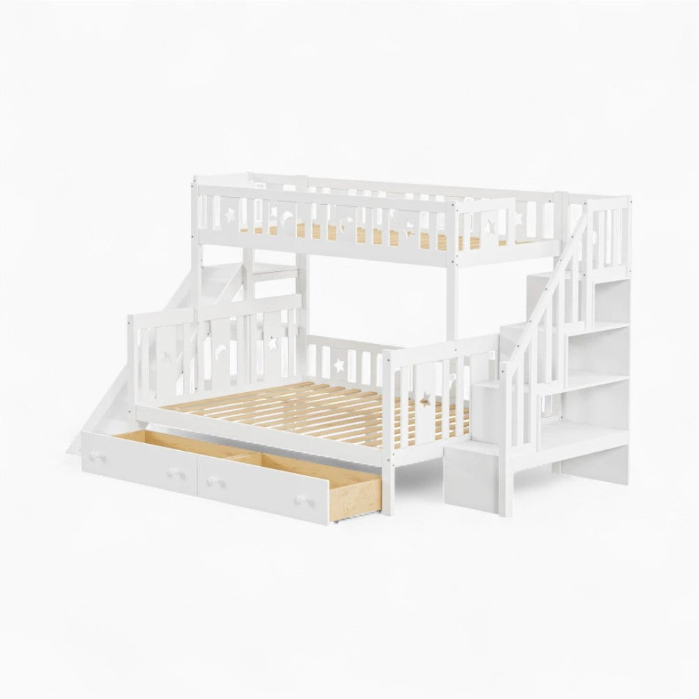 Lit superposé 3 couchages blanc avec rangements et toboggan Tilda Kids