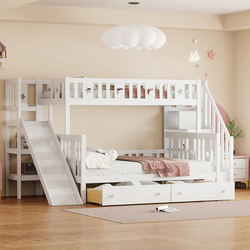 Lit superposé 3 couchages blanc avec rangements et toboggan Tilda Kids