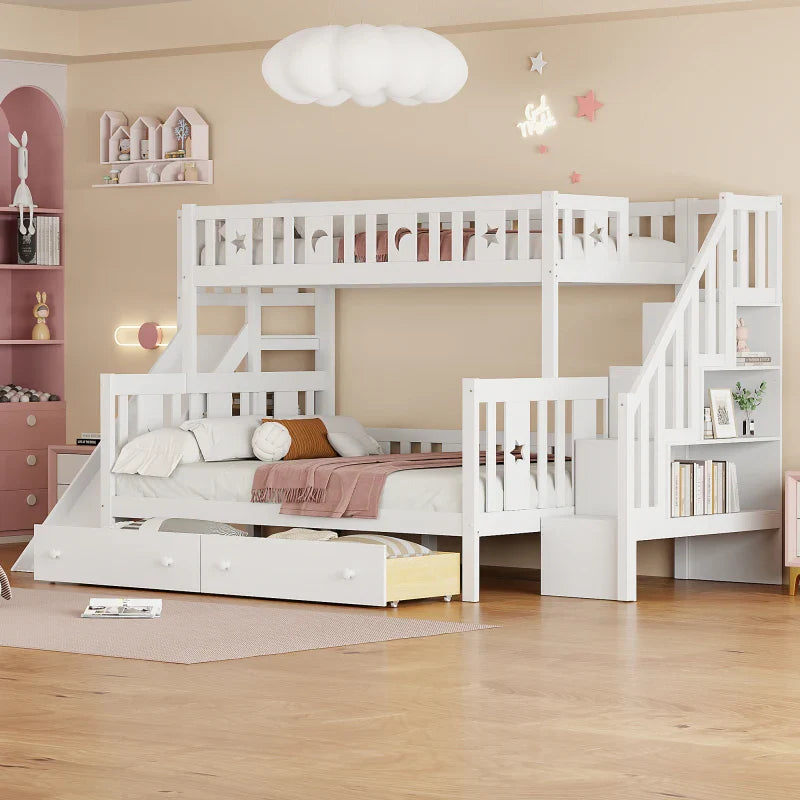 Lit superposé 3 couchages blanc avec rangements et toboggan Tilda Kids