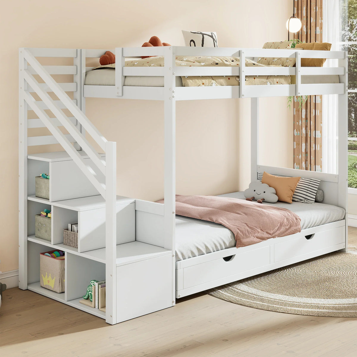 Lit superposé blanc avec bibliothèque et rangements Tilda Kids