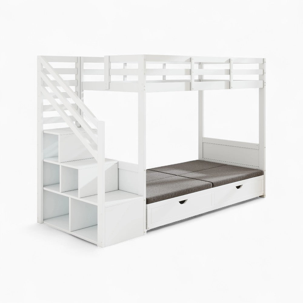 Lit superposé blanc avec bibliothèque et rangements Tilda Kids