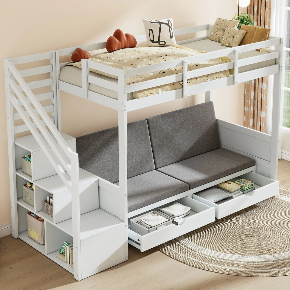 Lit superposé blanc avec bibliothèque et rangements Tilda Kids