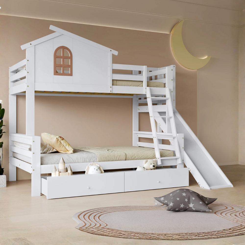 Lit superposé cabane avec toboggan blanc Tilda Kids