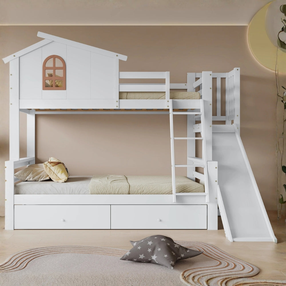 Lit superposé cabane avec toboggan blanc Tilda Kids