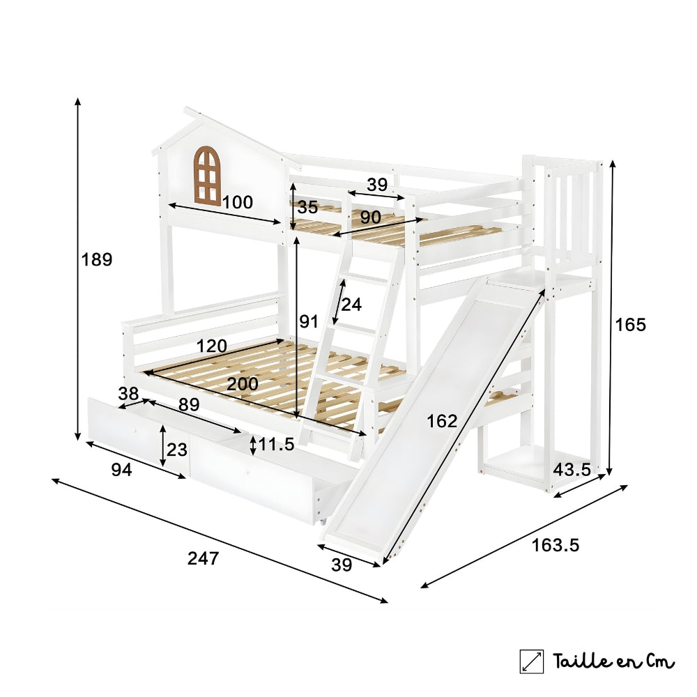 Lit superposé cabane avec toboggan blanc Tilda Kids