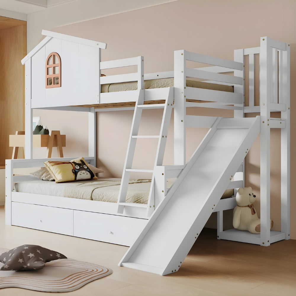Lit superposé cabane avec toboggan blanc Tilda Kids