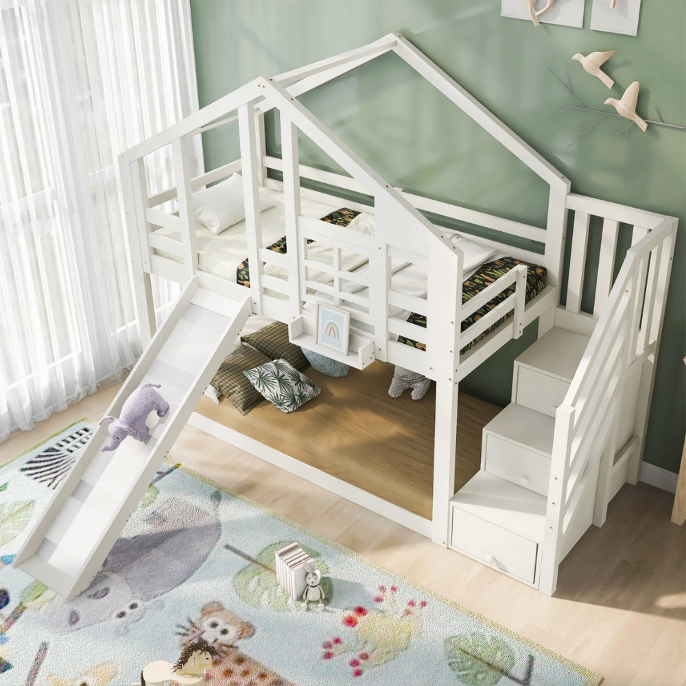 Lit superposé cabane avec toboggan pour enfant Tilda Kids