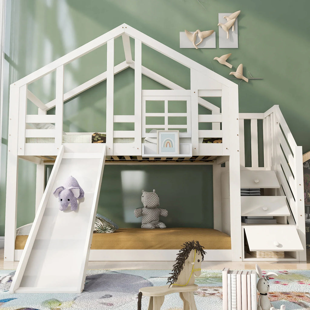 Lit superposé cabane avec toboggan pour enfant Tilda Kids