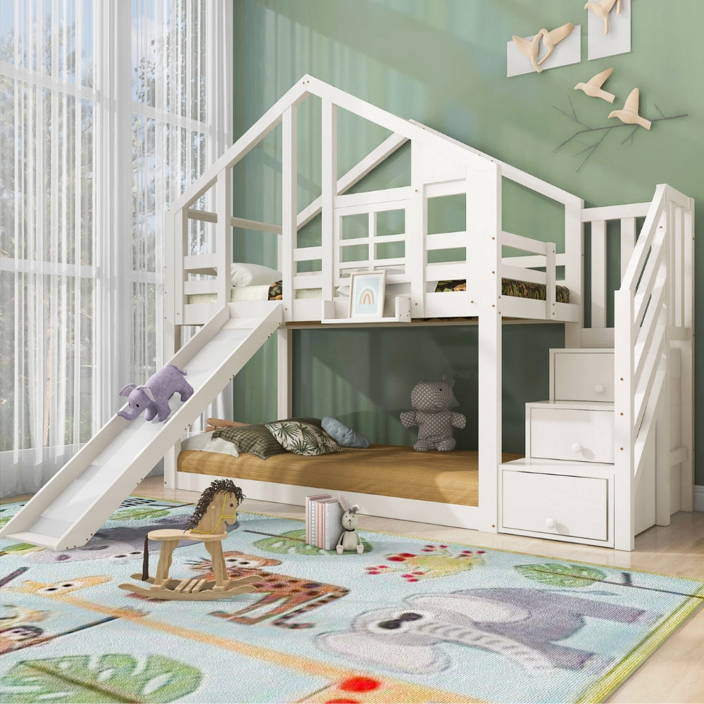 Lit superposé cabane avec toboggan pour enfant Tilda Kids