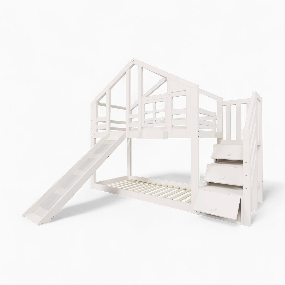 Lit superposé cabane avec toboggan pour enfant Tilda Kids