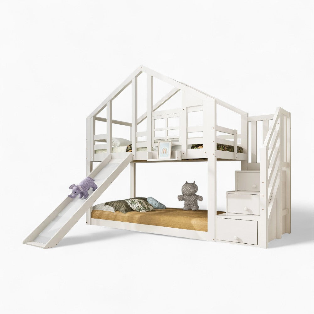 Lit superposé cabane avec toboggan pour enfant Tilda Kids