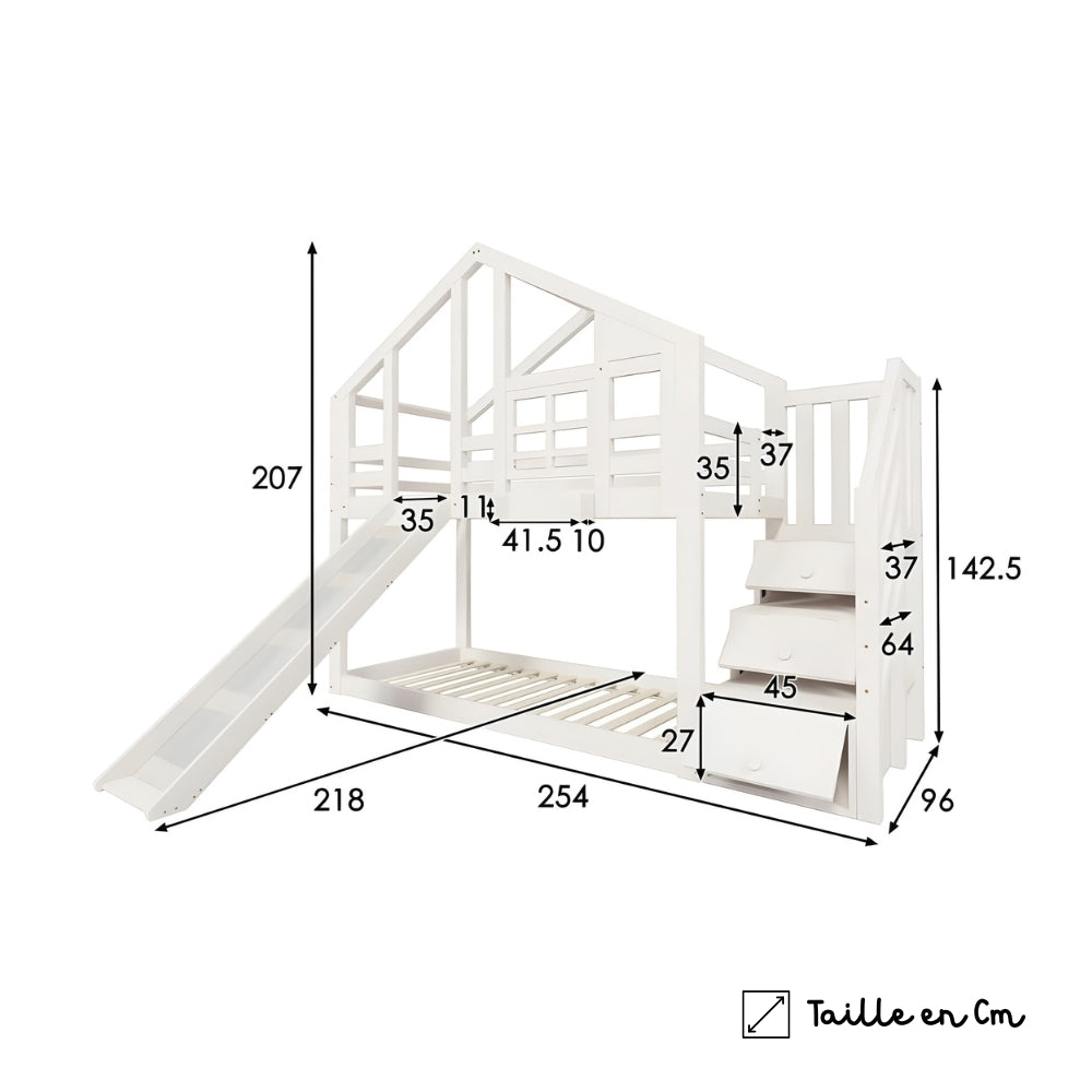 Lit superposé cabane avec toboggan pour enfant Tilda Kids