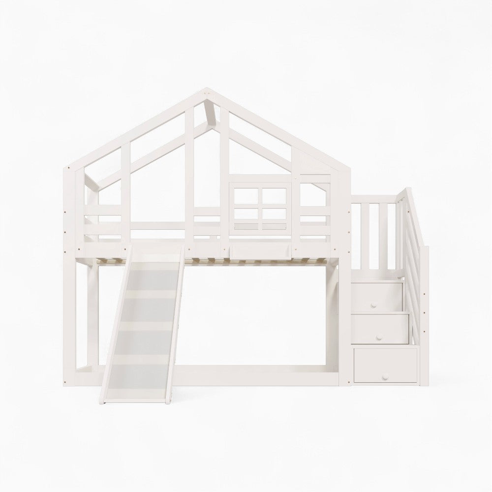 Lit superposé cabane avec toboggan pour enfant Tilda Kids