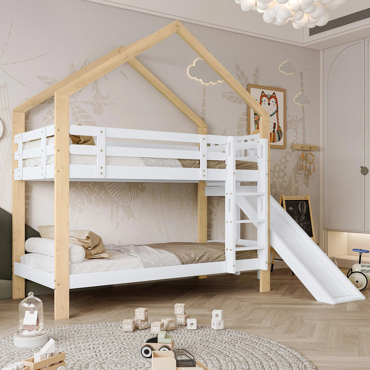 Lit superposé cabane avec toboggan Tilda Kids